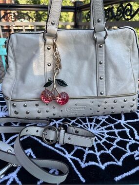 COACH Cream Leather Studded Satchel